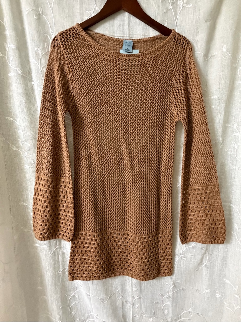 Shade Store Women’s Lightweight Open-Knit Tunic Cover Up Sweater - Camel Medium